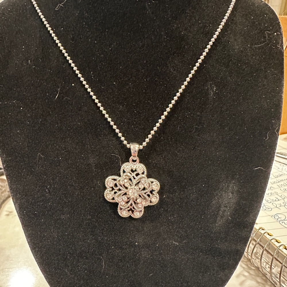 Lia Sophia Silver Floral Pendant Necklace